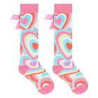 Girls Pink Abstract Heart Cotton Socks, 1, hi-res