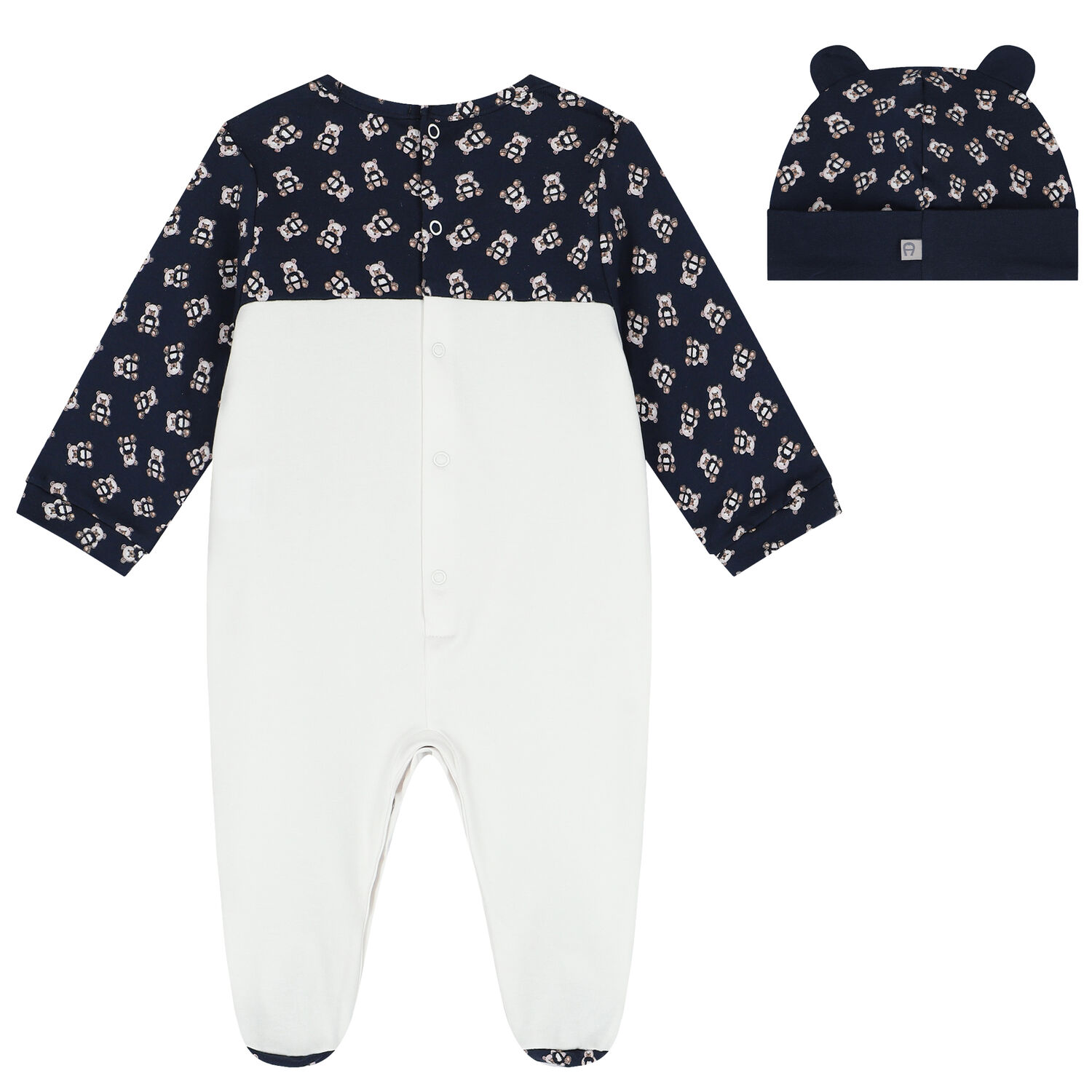 Navy Blue & White Logo Babygrow Set, 2, hi-res