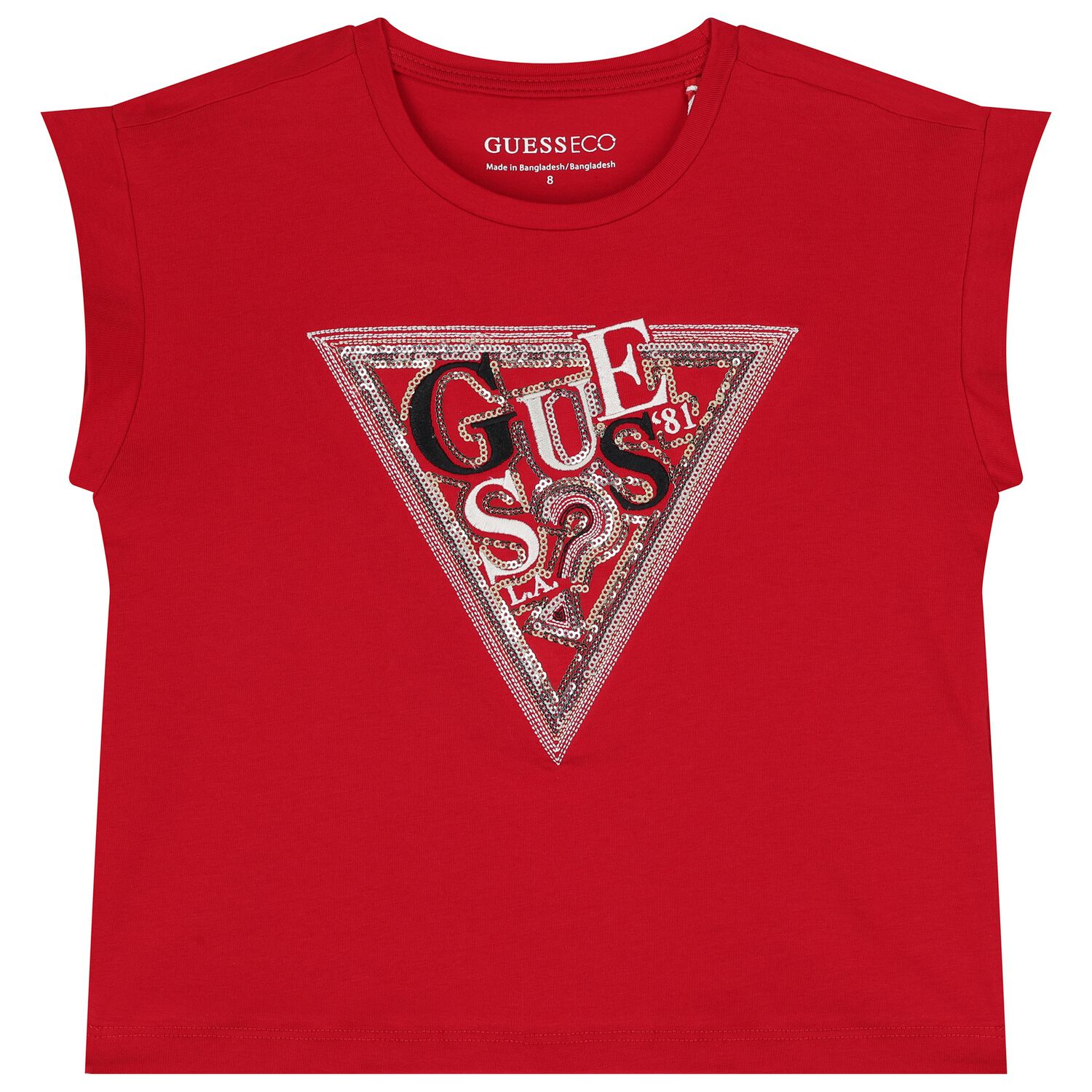 Girls Red Sequin Logo T-Shirt, 2, hi-res