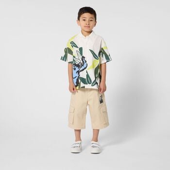 Boys Beige Elephant Logo Shorts