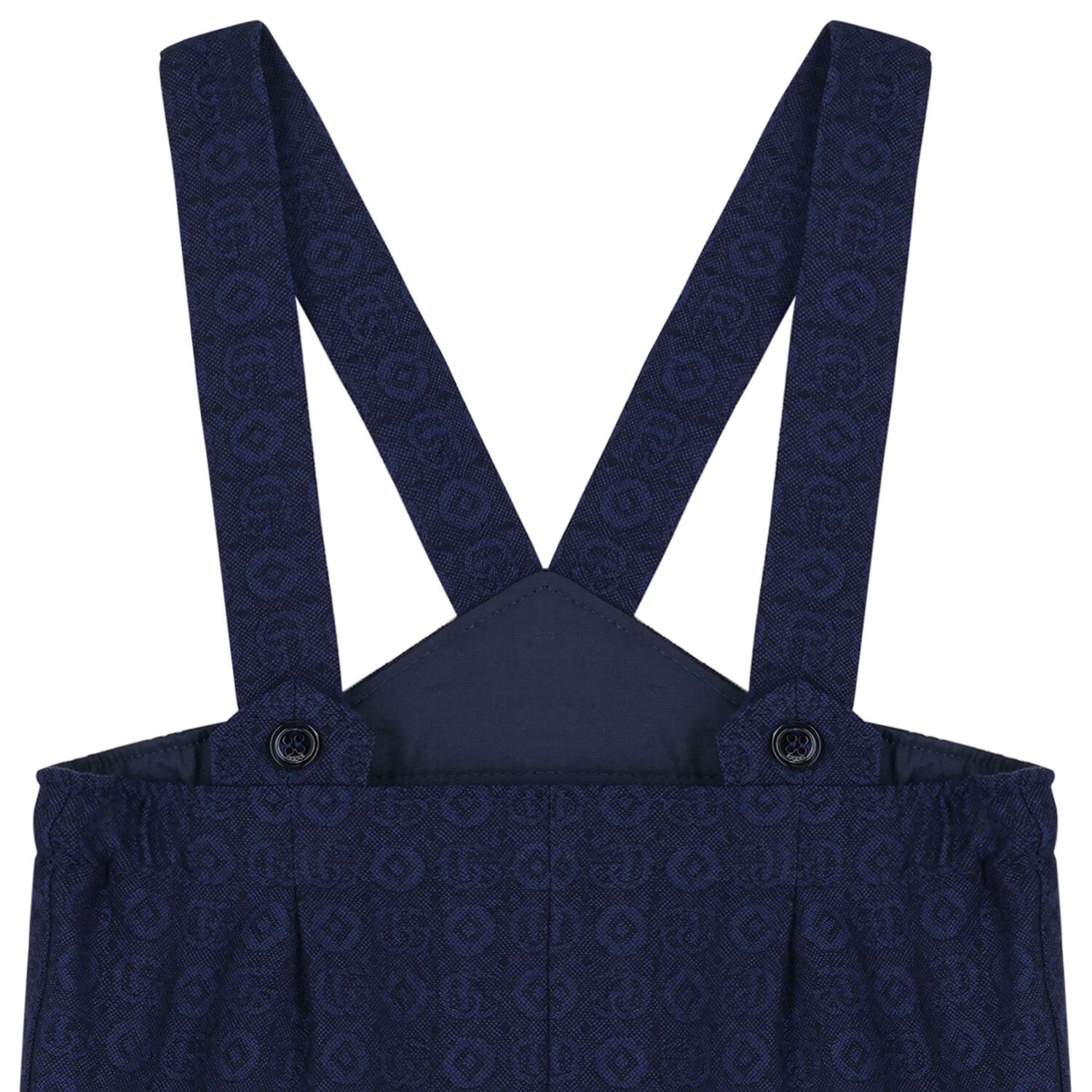 Baby Boys Navy Blue Jacquard Dungaree, 1, hi-res