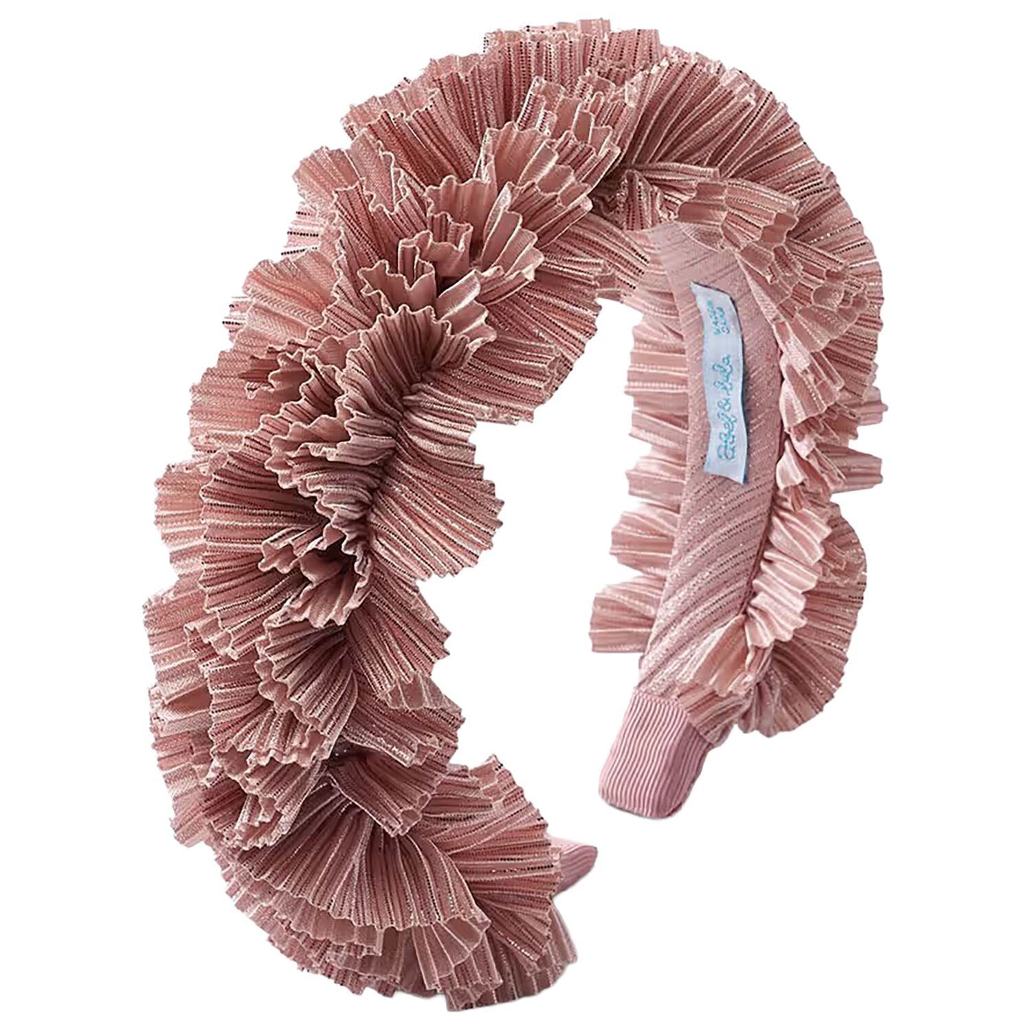 Girls Pink Pleated Ruffled Headband, 2, hi-res