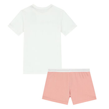 Girls White & Pink Logo Pyjamas