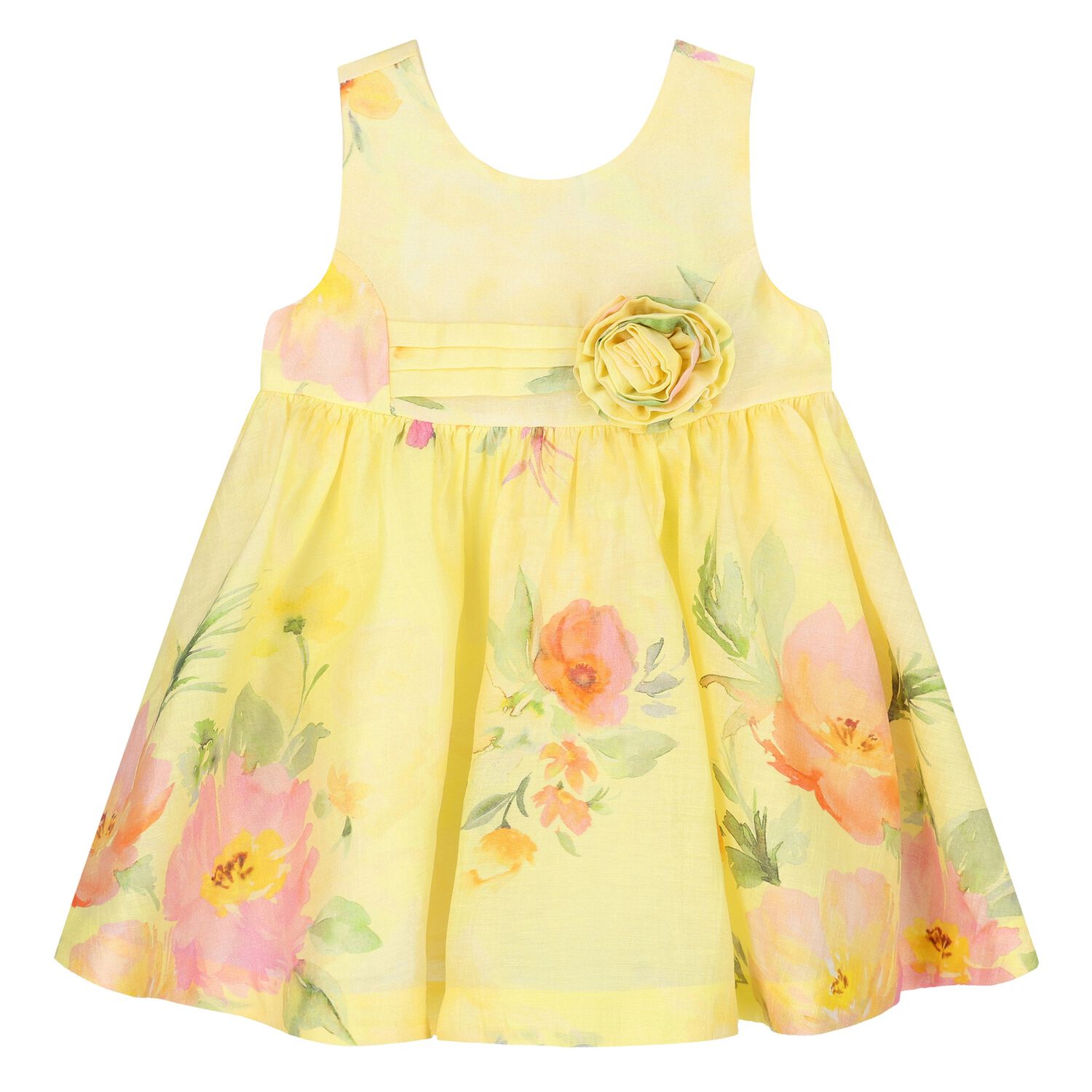 Younger Girls Yellow Floral Dress, 1, hi-res