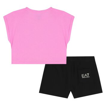 Girls Pink & Black Logo Shorts Set
