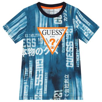 Guess Boys Blue Logo T-Shirt, 3 Boys Blue Logo T-Shirt
