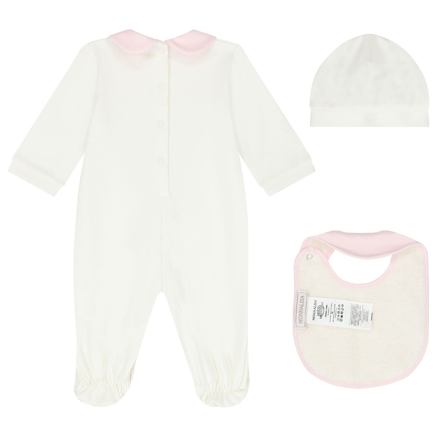 Baby Girls Ivory and Pink Babygrow Set, 1, hi-res