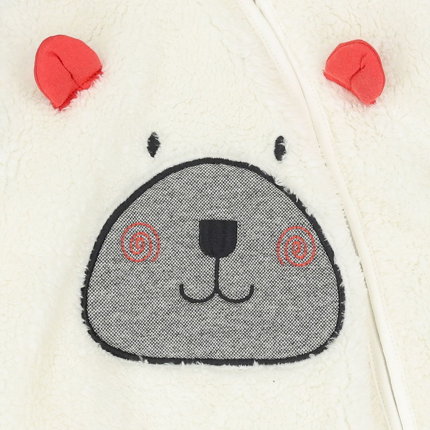 Ivory Bear Fleece Baby Pramsuit, 1, hi-res