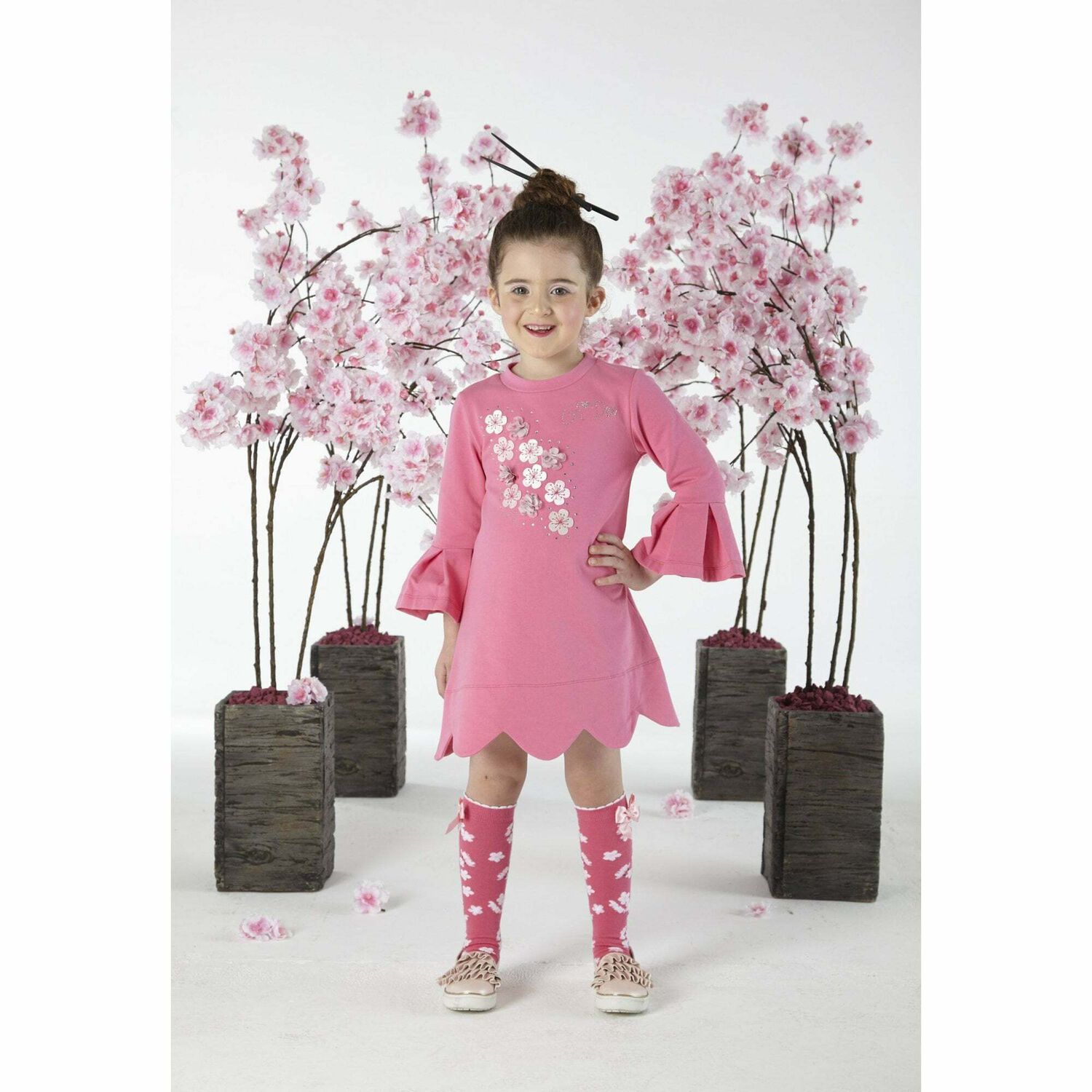Girls Pink Cotton Dress, 1, hi-res