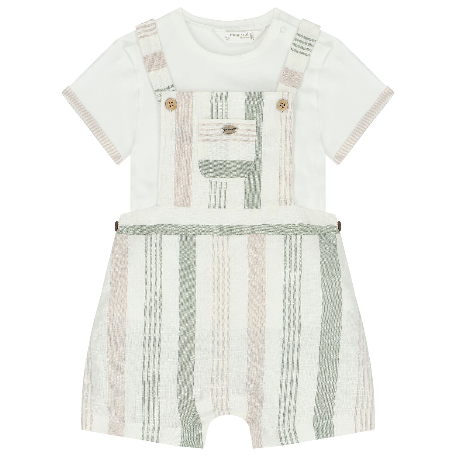 Baby Boys Striped Dungaree & T-Shirt Set, 2, hi-res