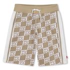 Boys Beige & White Check Logo Shorts, 1, hi-res