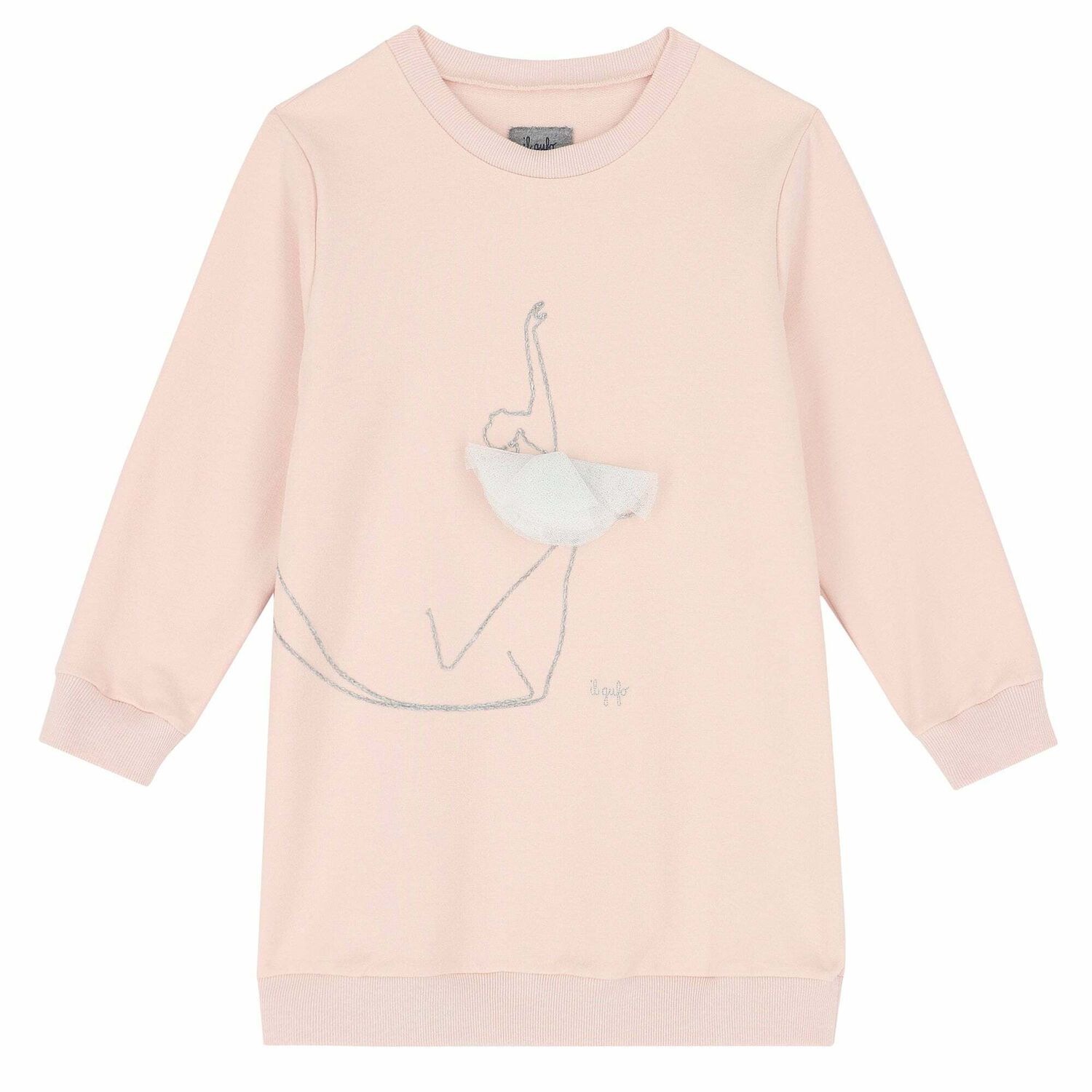 Girls Pink Ballerina Sweatshirt Dress, 1, hi-res image number null