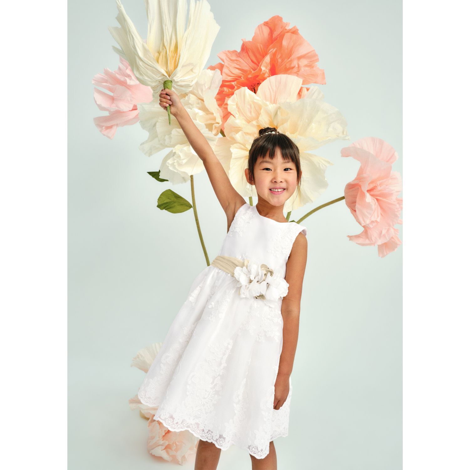 فستان مطرز من الأورجانزا باللون الأبيض للبنات, 1, hi-res image number null