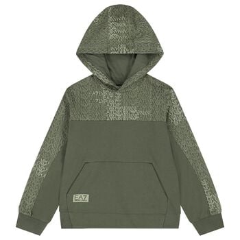 Boys Green Logo Hooded Top 