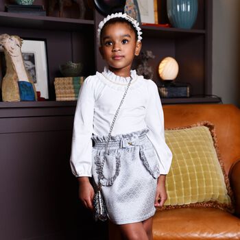 Girls Grey Jacquard Skirt