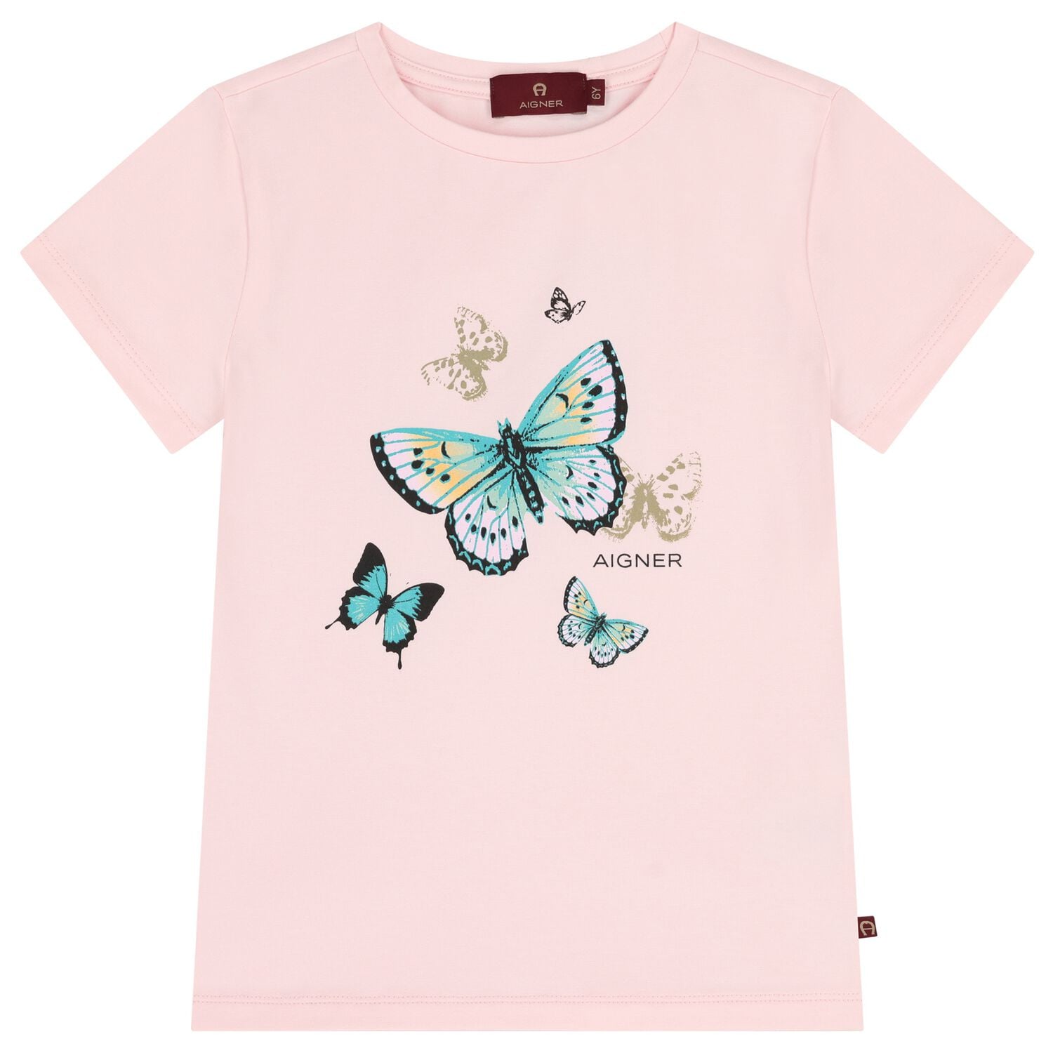 Girls Pink Butterflies Logo T-Shirt, 2, hi-res