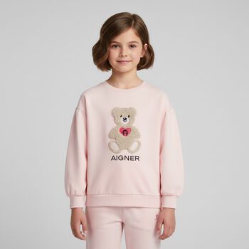 Girls Pink Teddy Bear Logo Sweatshirt
