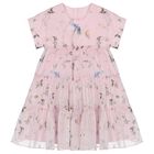 Girls Pink Floral Chiffon Tiered Dress, 1, hi-res