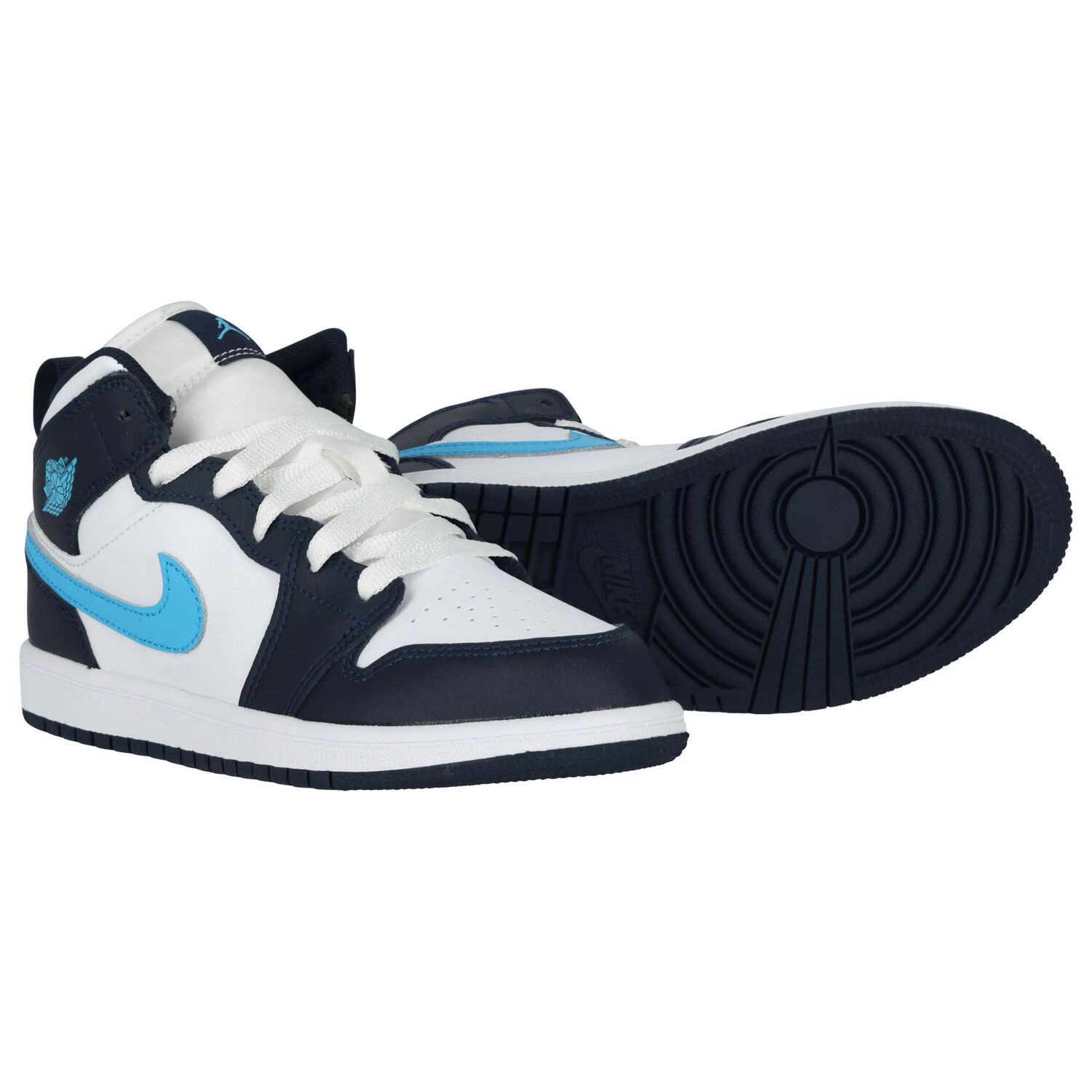 Blue & White Air Jordan 1 Mid Trainers, 6, hi-res