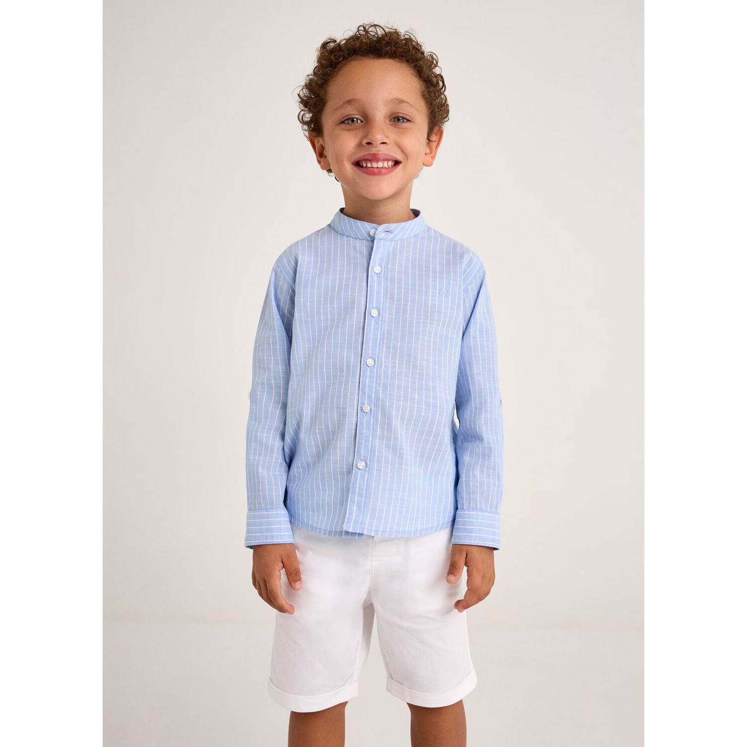 Boys Blue & White Striped Shorts Set, 1, hi-res
