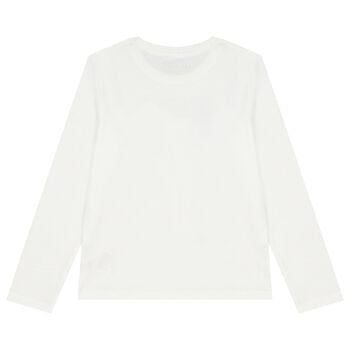Boys White Teddy Bear Logo Long Sleeve Top