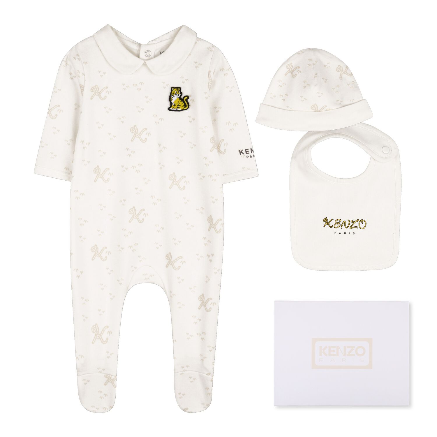 Ivory & Beige Tiger Logo Babygrow Gift Set, 1, hi-res
