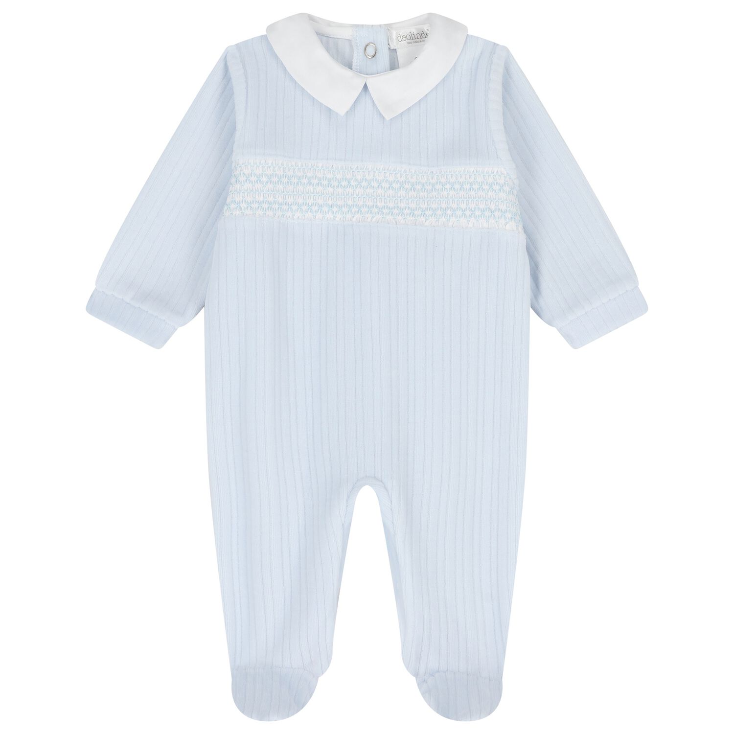 Baby Boys Blue Smocked Babygrow, 1, hi-res