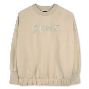 Girls Beige Logo Embellished Sweatshirt