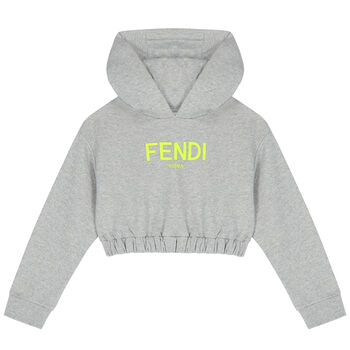 Girls Grey Logo Hooded Top