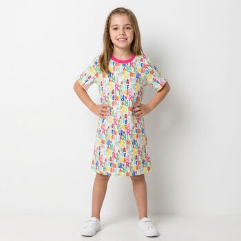 Girls White & Pink Logo T-Shirt Dress