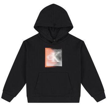 Boys Black Logo Hooded Top