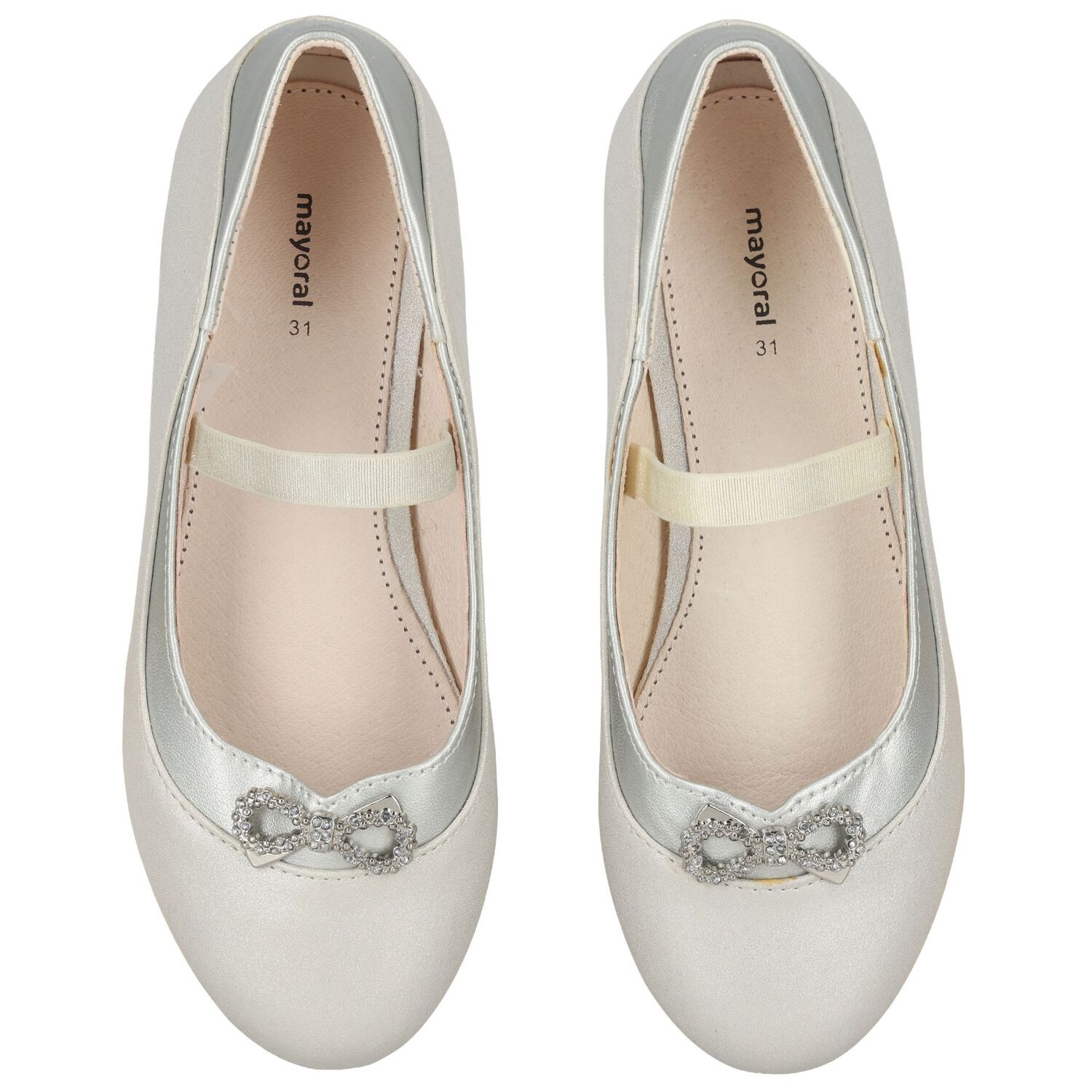 Girls Silver Diamante Bow Shoes, 3, hi-res