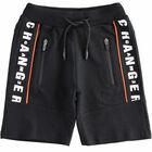 Boys Black Cotton Shorts, 1, hi-res