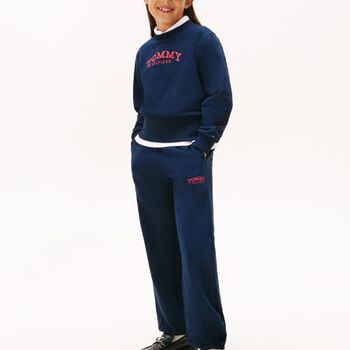 Girls Navy Blue Logo Joggers