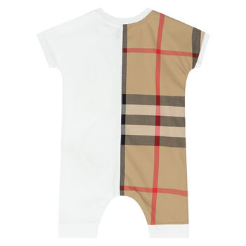 Baby Boys White & Beige Logo Romper