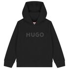 Boys Black Logo Hooded Top, 1, hi-res