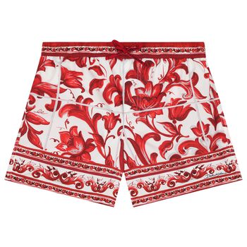 Boys White & Red Majolica Swim Shorts