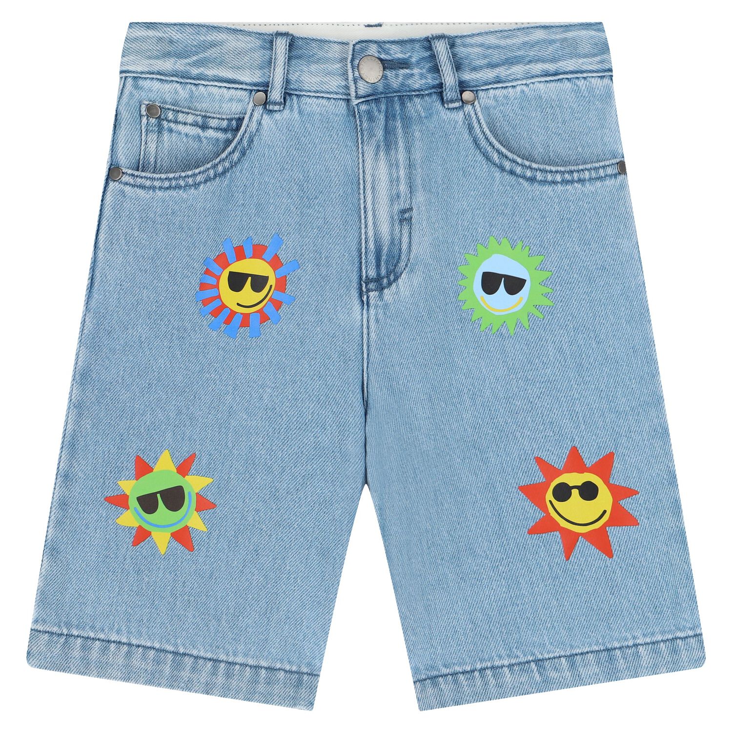 Boys Blue Sun Denim Shorts, 1, hi-res