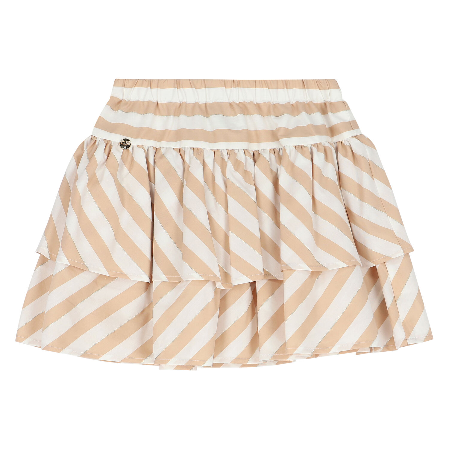 Girls White & Beige Striped Skirt Set, 1, hi-res