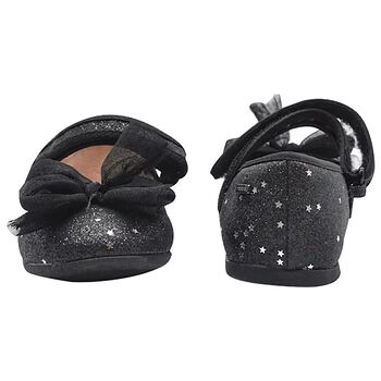 Girls Black Bow Glitter Shoes