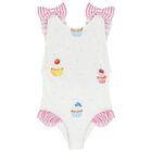 Girls White & Pink Cupcake Swimsuit, 1, hi-res