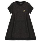 Girls Black Logo Dress, 1, hi-res