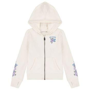 Girls Ivory Logo Hooded Zip Up Top