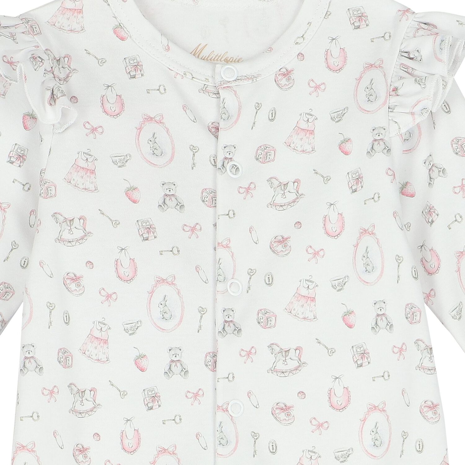 Baby Girls White & Pink Ruffled Babygrow, 1, hi-res image number null