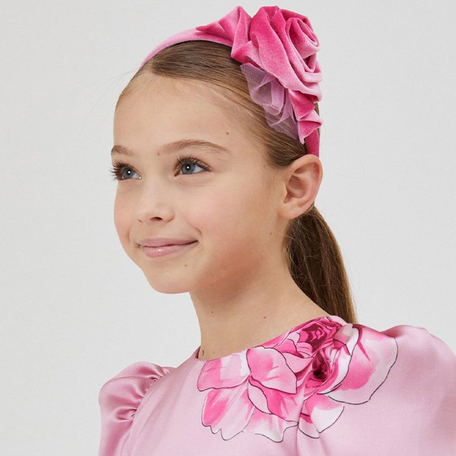Girls Pink Rose Headband, 2, hi-res