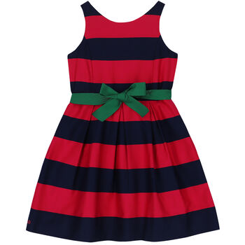 Girls Navy & Red Striped Dress