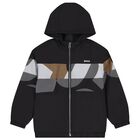 Boys Black Logo Hooded Zip Up Top, 1, hi-res
