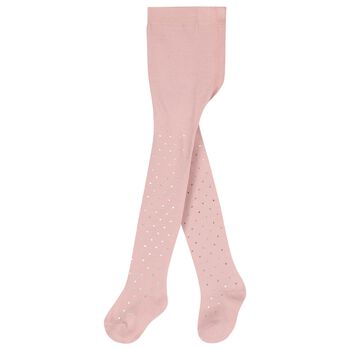 Younger Girls Pink & Gold Heart Tights