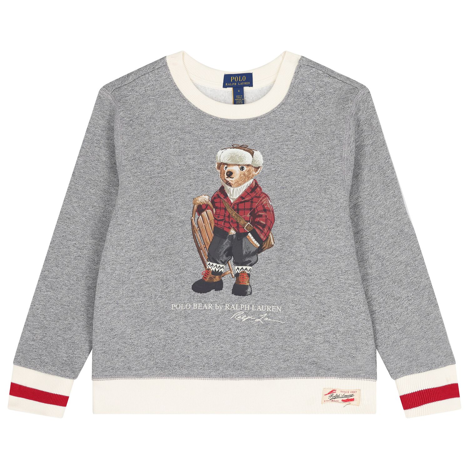 Boys Grey Logo Polo Bear Sweatshirt, 1, hi-res