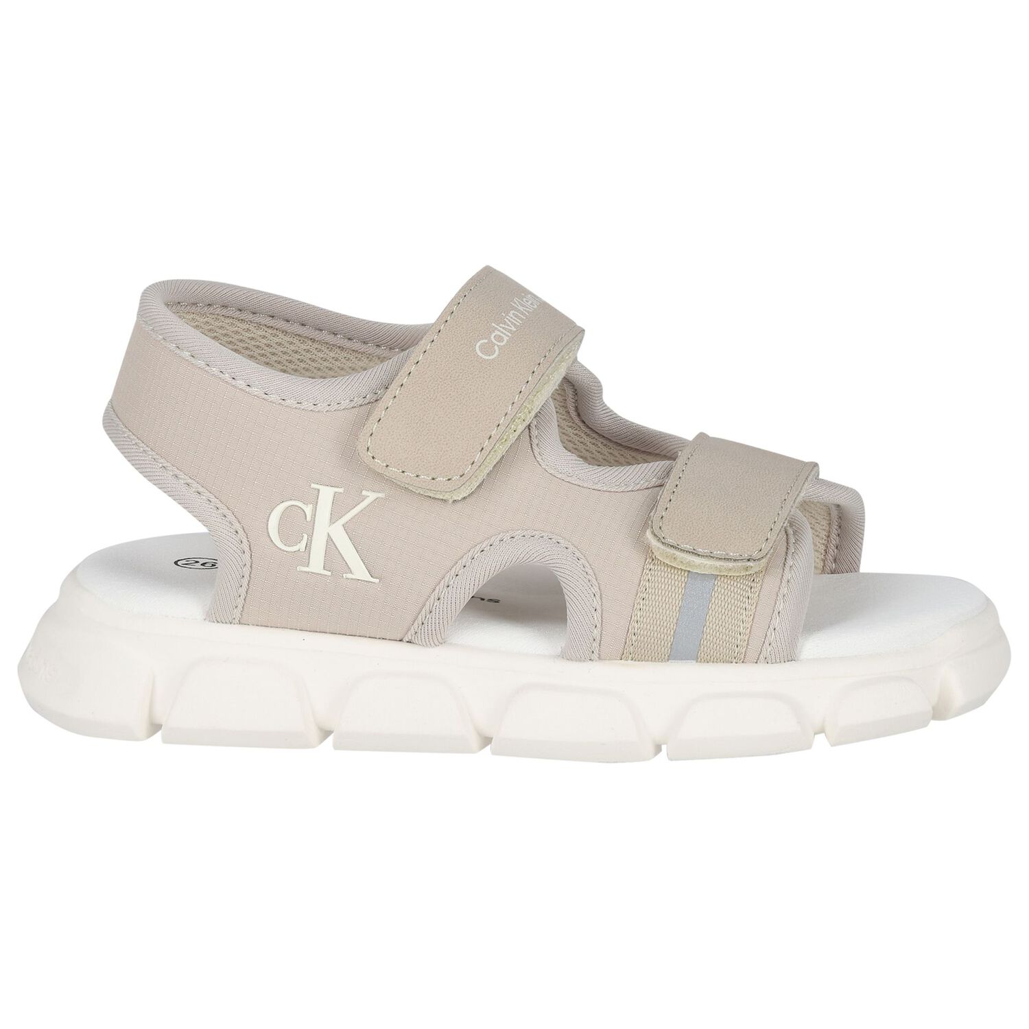 Beige & White Younger Logo Sandals, 1, hi-res
